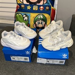 2 Adidas Ozelia & Ozweego EL I (size 7 toddler) white/cream & white/cream/silver